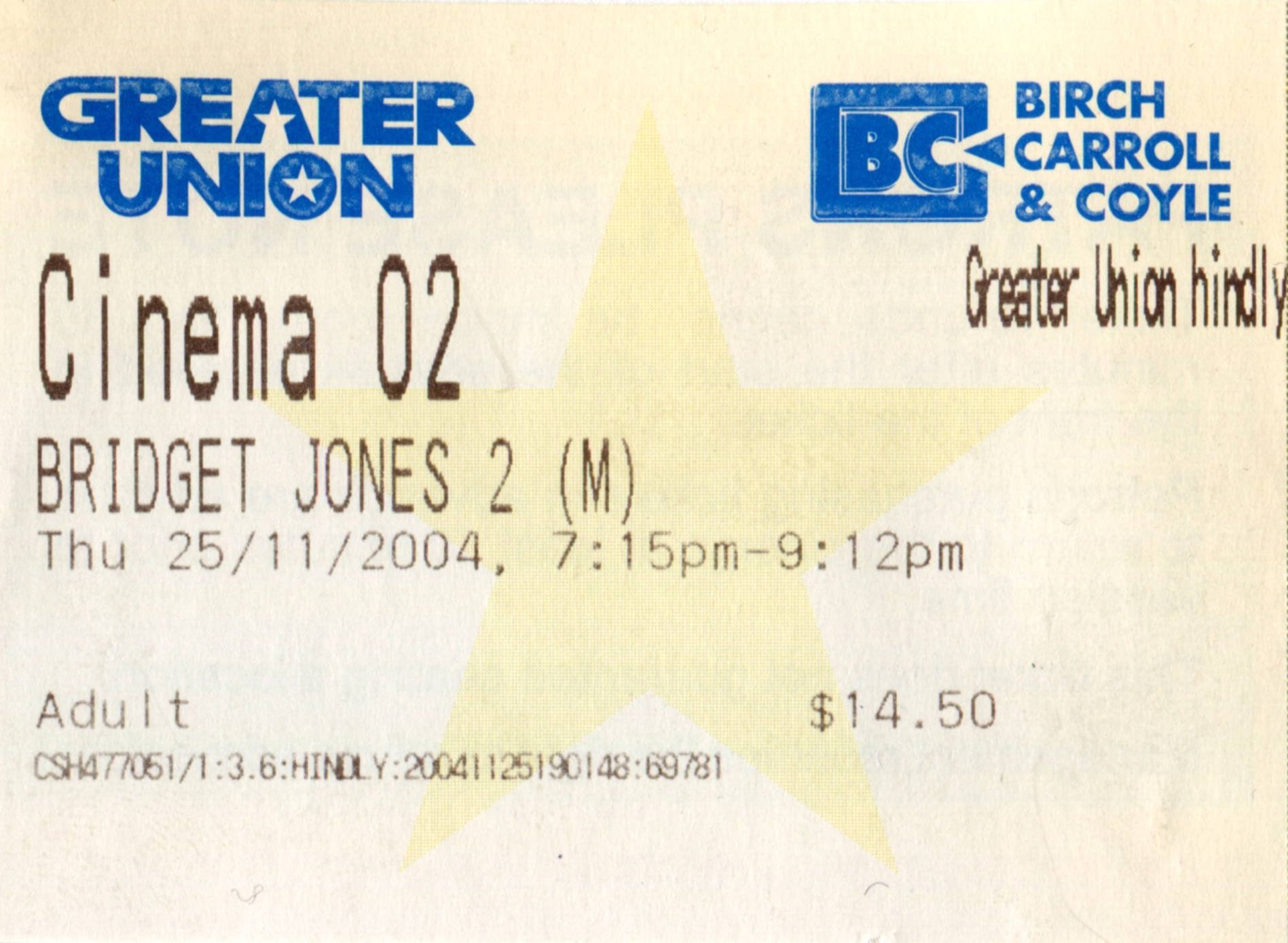 Ticket to see the film “Bridget Jones 2”