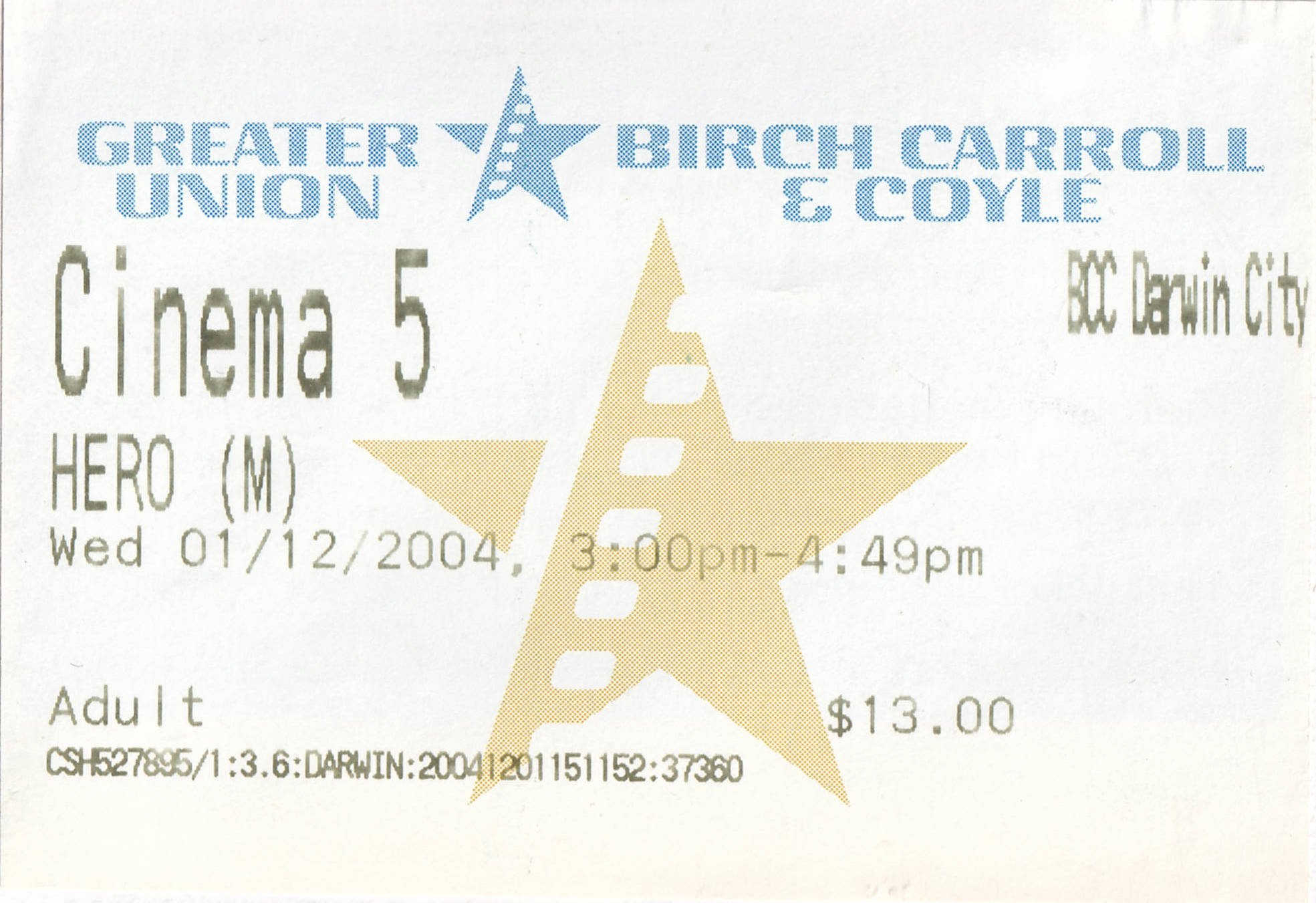 Ticket to see the film “Hero”