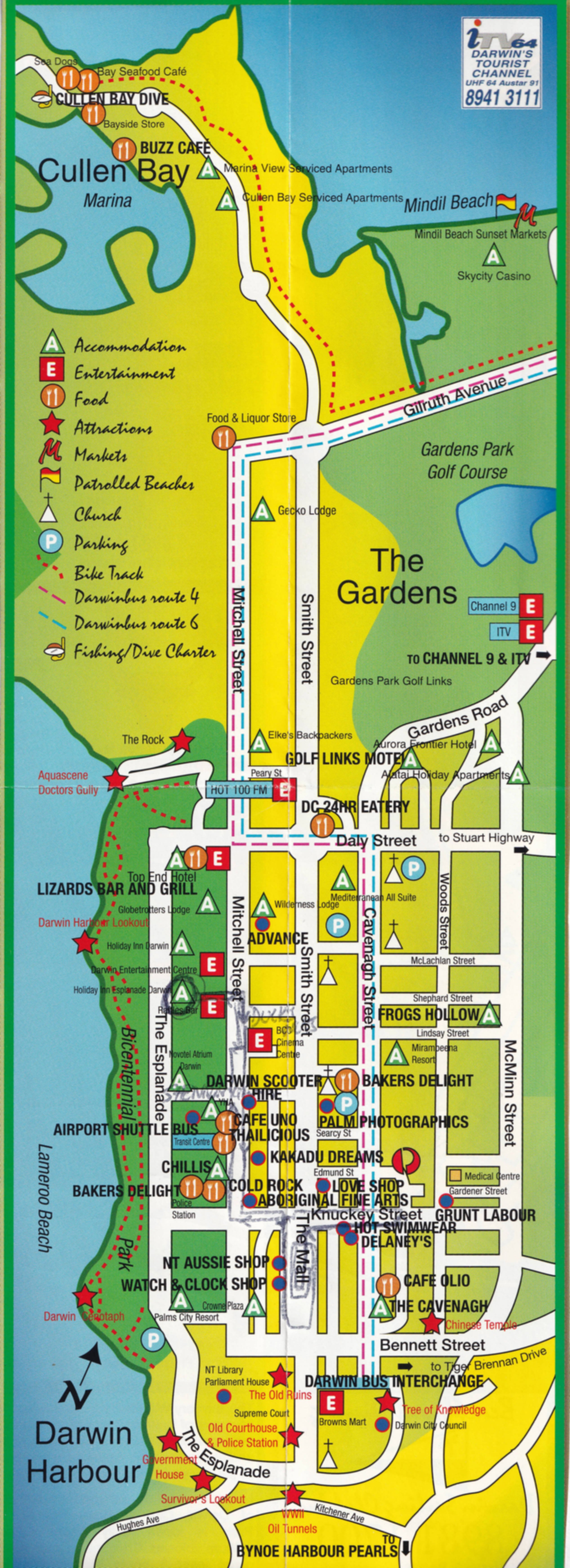 A tourist map of the city of Darwin